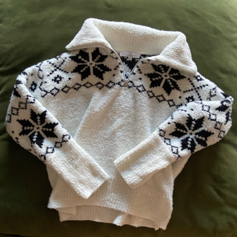 Marled black and white pattern Half-Zip Turtleneck Sweater